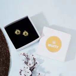 Bishty Fashion Stainless Steel Gold-Plated Artificial Stones Studded Floral Shaped Studs-picture-18