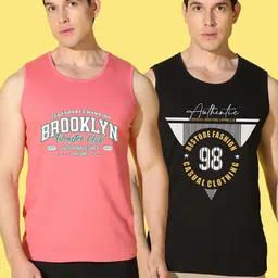 WOOSTRO Men Pack of 2 Typography Printed Round Neck Cotton Slim Fit T-shirts image 5