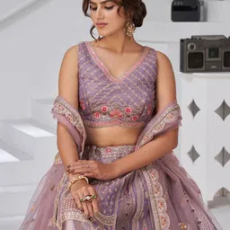 ODETTE Embroidered Sequinned Semi-Stitched Lehenga & Unstitched Blouse With Dupatta image 2