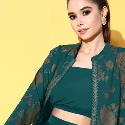 Ahalyaa Shoulder Strap Neck Top With Skirt Co-Ords Comes With Jacket image 3