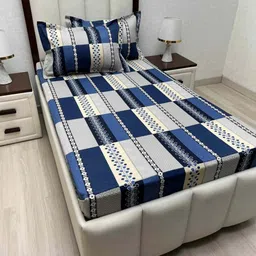 Pure Decor Lounge Fur Blue Printed 330TC Pure Cotton Single Bedsheet Set 1.73m x 2.36m-picture-38