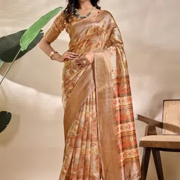 THE AQUARIUS Floral Silk Blend Handloom Mysore Silk Saree-image-30