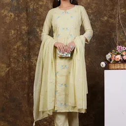 MF Hayat Women Floral Embroidered Regular Thread Work Pure Cotton Kurta with Trousers & With Dupatta-picture-12