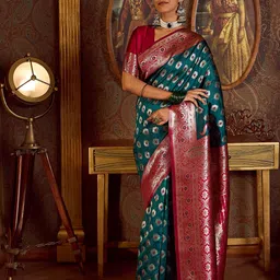 Sangria Floral Zari Woven Design Banarasi Saree With Blouse Piece-image-23
