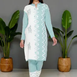 The Zigar Studio Women Regular Pure Wool Kurta with Trousers & With Dupatta image 3
