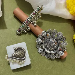 ATIBELLE Set of 3 German Silver Plated Stone studded Rings-picture-24