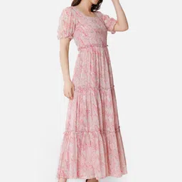 SZN Print Puff Sleeve Ruffled Georgette A-Line Maxi Dress image 5