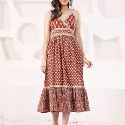 SAVI Floral Print Fit & Flare Midi Dress-image-33