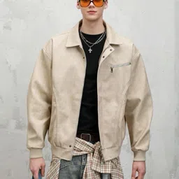 Mast & Harbour Men Solid Spread Collar Bomber Jacket image 3