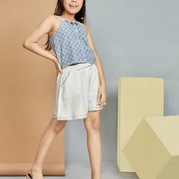 Peppermint Girls Self Design Sleeveless Top With Shorts image 3