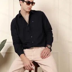 WROGN Men Comfort Fit Spread Collar Solid Cotton Casual Shirt image 1