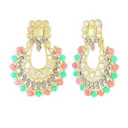 Mahi Women Pink & Green Gold-Plated Alloy Kundan Choker & Earrings With Maang Tikka image 5
