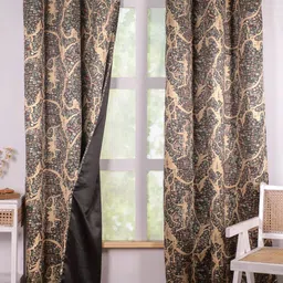 HOMEMONDE Green & Beige 2 Pieces Printed Black Out Door Curtains-image-56