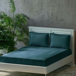 Trance Home Linen Teal Pure Cotton 300 TCFitted Queen Bedsheet Set 1.91 mx 1.83 m-picture-13