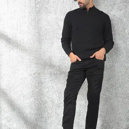 Crimsoune Club Men Solid Full Sleeve with Zip Detail Pullover image 2