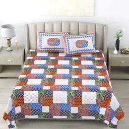 Wayne Martin White & Brown Ethnic 300 TC Pure Cotton King Bedsheet With 2 Pillow Covers-image-93
