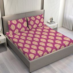 Layers Purple & Beige Ethnic Motifs 144 TC Queen Bedsheet with 2 Pillow Covers-picture-19