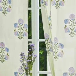 Rihaa Purple & Green 2 Pieces Floral Printed Cotton Window Curtains-image-75