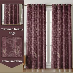 GEET CREATIONS Brown & Off White Set of 3 Floral Room Darkening Window Curtain image 3