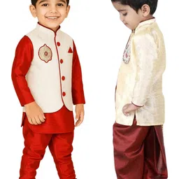 Covetus Kids-Boys Cotton Blend Solid Kurta Sets image 3