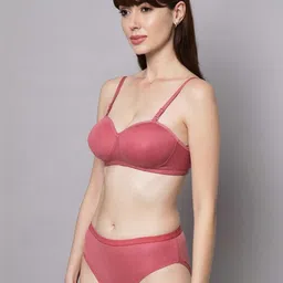 samvar Women Red,Pink Cotton Bra Panty Set for Lingerie Set Undergarments Pack of 2 image 2