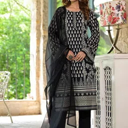 Divena Ethnic Motifs Printed Pure Cotton Lace Detail Straight Kurta With Trouser & Dupatta-picture-39