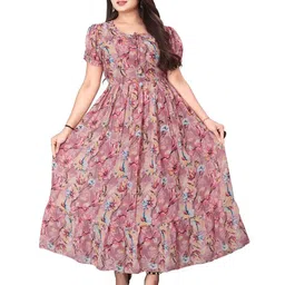 QENA Women Floral Printed Puff Sleeve Tiered Fit & Flare Maxi Dress-picture-18