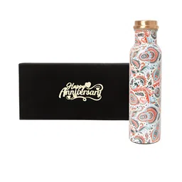 INTERNATIONAL GIFT White &  Blue Copper Water Bottle With Happy Anniversary Tag Gift Set-image-30
