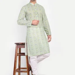Excent Geometric Printed Mandarin Collar Sequinned Straight Kurta With Churidar image 5