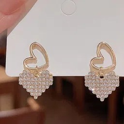 VAGHBHATT Gold-Plated Artificial Stones Studded Heart Shaped Drop Earrings image 2