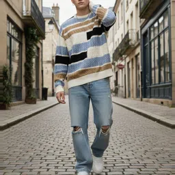 glitchez Acrylic Cable Knit Colourblocked Pullover image 3