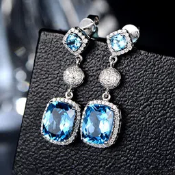Jewels Galaxy Silver-Plated American Diamond Studded Square Shaped Drop Earrings-picture-18