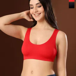 PAAVKI Pack of 2 Non-Padded Full Coverage Broad Straps Seamless Sports Bra-image-61