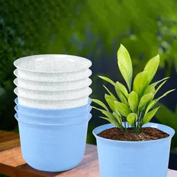 Kuber Industries 8Pcs Blue & White Textured Planters With Plate-image-63