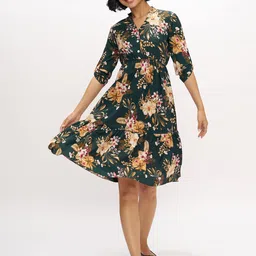 DressBerry Women Floral Print Gathered or Pleated Fit and Flare Dress image 1