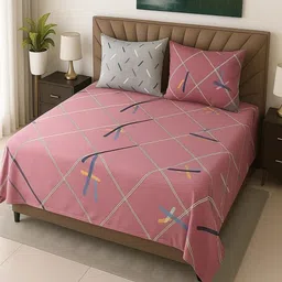 Threadwear Pink Geometric 400 TC Bedsheet with 2 Pillow Covers-picture-15