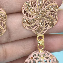 MEIRA JEWELLERY Artificial Stones Studded & Beaded Dome Shaped Jhumkas image 2