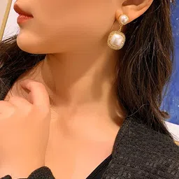 Celestique Korean Gold Plated Pearls Contemporary Drop Earrings image 4