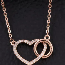 SOLIBELLE Rose Gold-Plated Artificial Stones-Studded Heart Shaped Pendants With Chains image 3