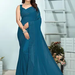 Zeekha Beads and Stones Poly Georgette Heavy Work Kanjeevaram Saree-picture-42