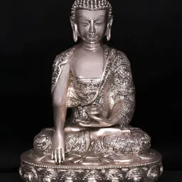 Exotic India Silver-Toned Bhumisparsha Buddha Brass Idol Showpiece-image-32