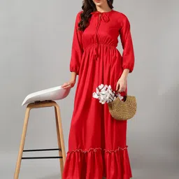 Krunal Raiyani Women Tie-Up Neck Applique Crepe Fit & Flare Maxi Dress-image-58