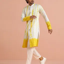 KISAH Ombre Dyed Mandarin Collar Thread Work Chanderi Cotton Kurta image 2
