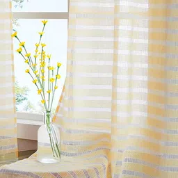 URBAN SPACE Yellow 2 Pieces Striped Sheer Window Curtains image 3