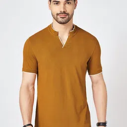 BYFORD by Pantaloons Men Solid Mandarin Collar Cotton Slim Fit T-shirt-image-56