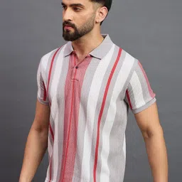 REPRISE Men Striped Polo Collar T-shirt image 4
