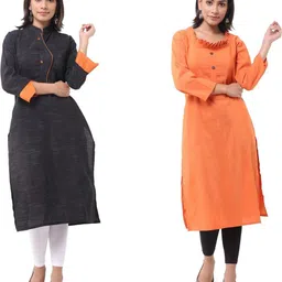 DESHBANDHU DBK Women Orange Cotton Kurtas-image-64