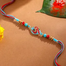 Sangria Artificial Stones Studded & Beaded Thread Rakhi With Roli Chawal Chandan & Mishri-picture-23