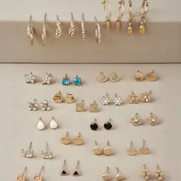 Zaphariq Set Of 25 Gold-Plated Semi Circular Shaped Half Hoop Earrings-picture-32