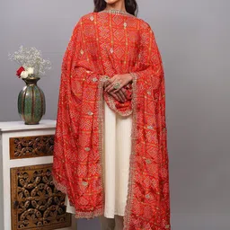 Exotic India Women Ethnic Motifs Embroidered Art Silk Bandhani Dupatta with Zari-picture-11